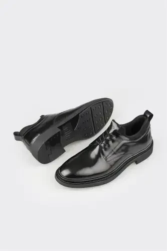 Black Leather Men's Casual Shoes - 3