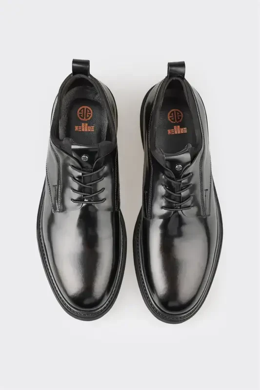 Black Leather Men's Casual Shoes - 4