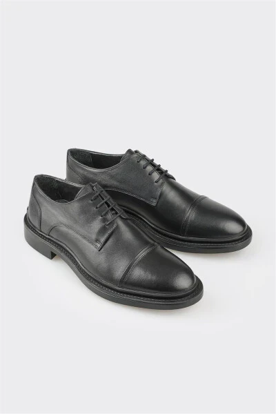 Black Leather Men's Casual Shoes - 2