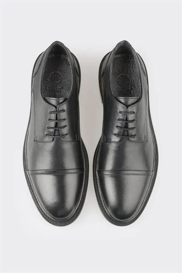 Black Leather Men's Casual Shoes - 4