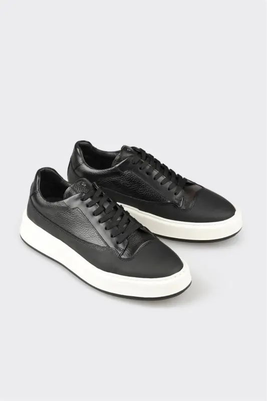 Black Leather Men's Casual Shoes - 2