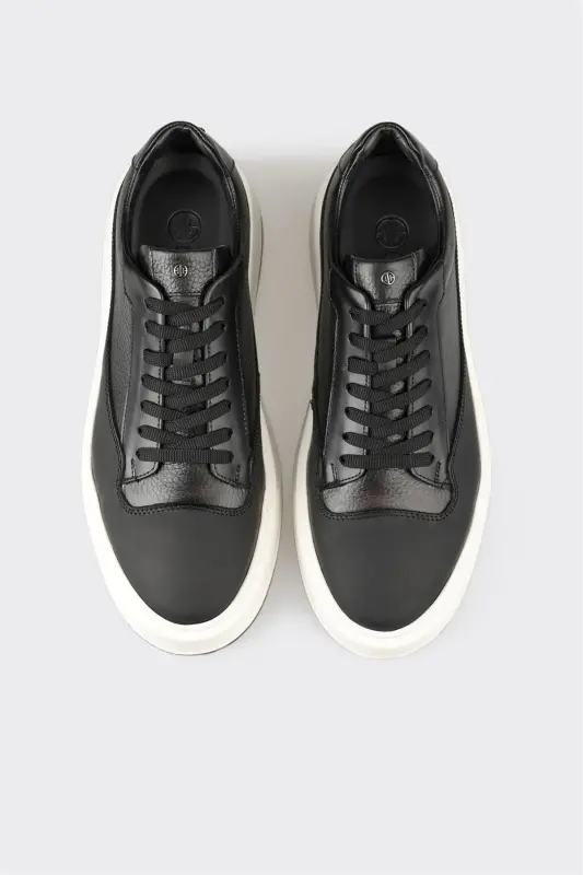 Black Leather Men's Casual Shoes - 4