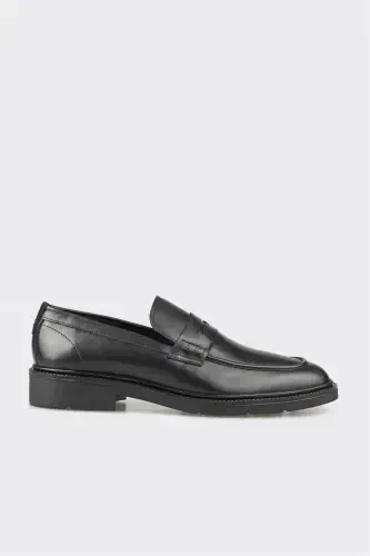 Black Leather Men's Casual Shoes - 1