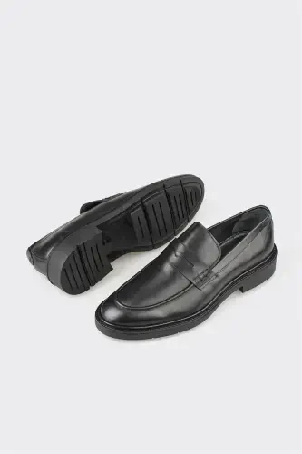Black Leather Men's Casual Shoes - 3