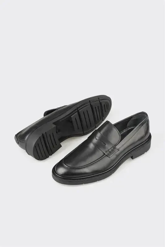 Black Leather Men's Casual Shoes - 3