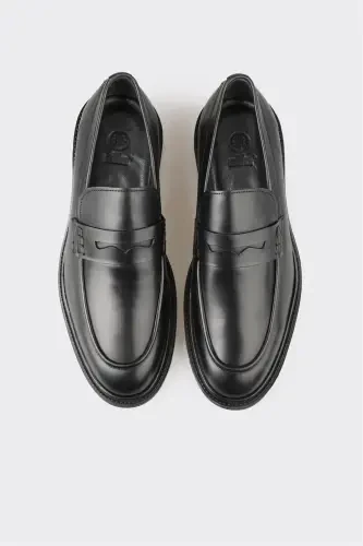 Black Leather Men's Casual Shoes - 4