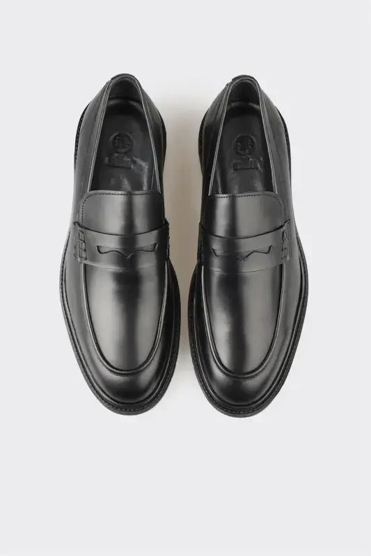 Black Leather Men's Casual Shoes - 4