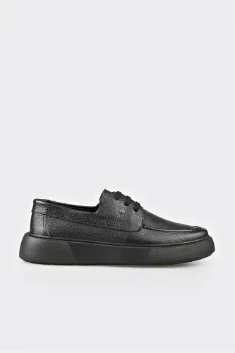 Black Leather Men's Casual Shoes - 1