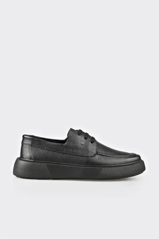 Black Leather Men's Casual Shoes - 1