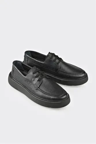 Black Leather Men's Casual Shoes - Modazone (1)