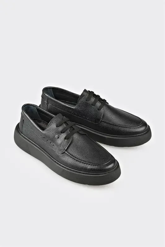 Black Leather Men's Casual Shoes - 2