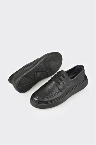 Black Leather Men's Casual Shoes - 3