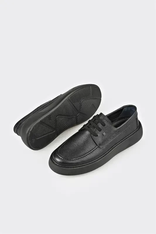 Black Leather Men's Casual Shoes - 3
