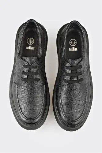Black Leather Men's Casual Shoes - 4