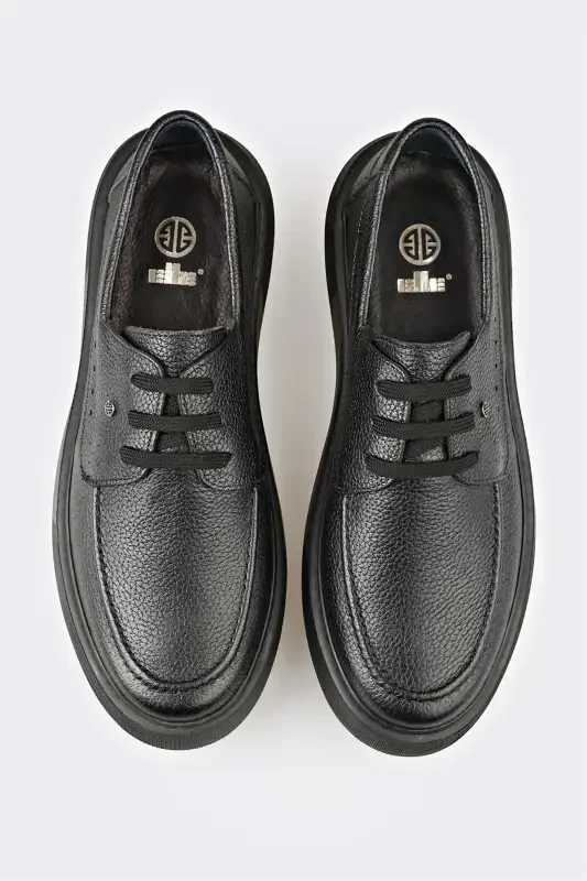 Black Leather Men's Casual Shoes - 4