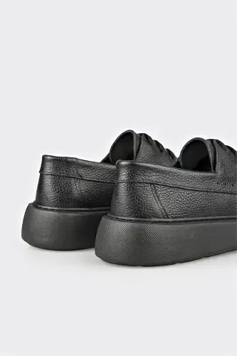 Black Leather Men's Casual Shoes - 5
