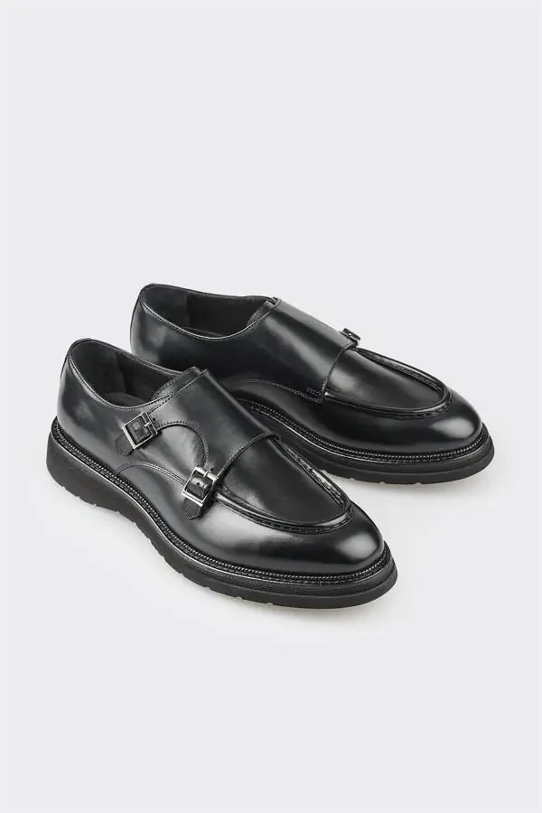 Black Leather Men's Casual Shoes - 2