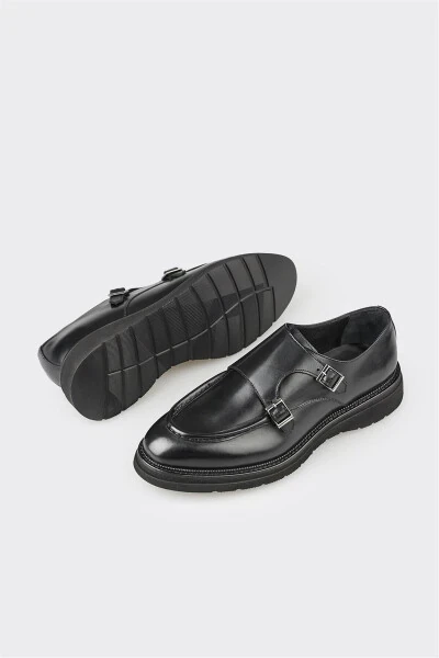 Black Leather Men's Casual Shoes - 3