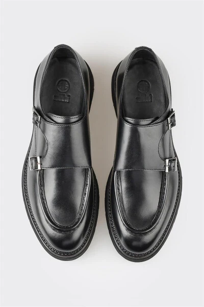 Black Leather Men's Casual Shoes - 4