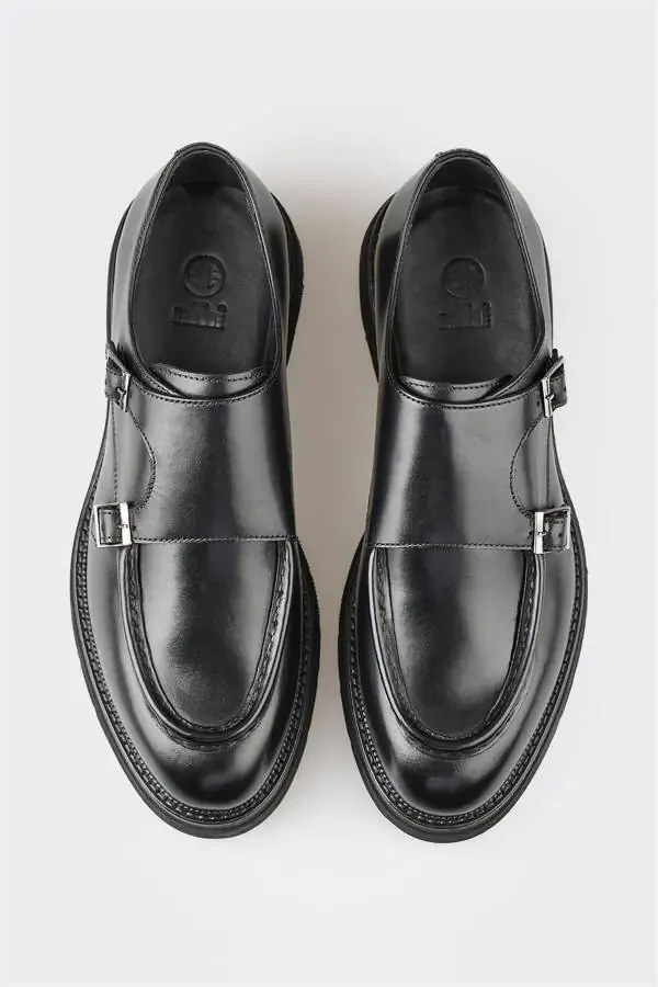 Black Leather Men's Casual Shoes - 4