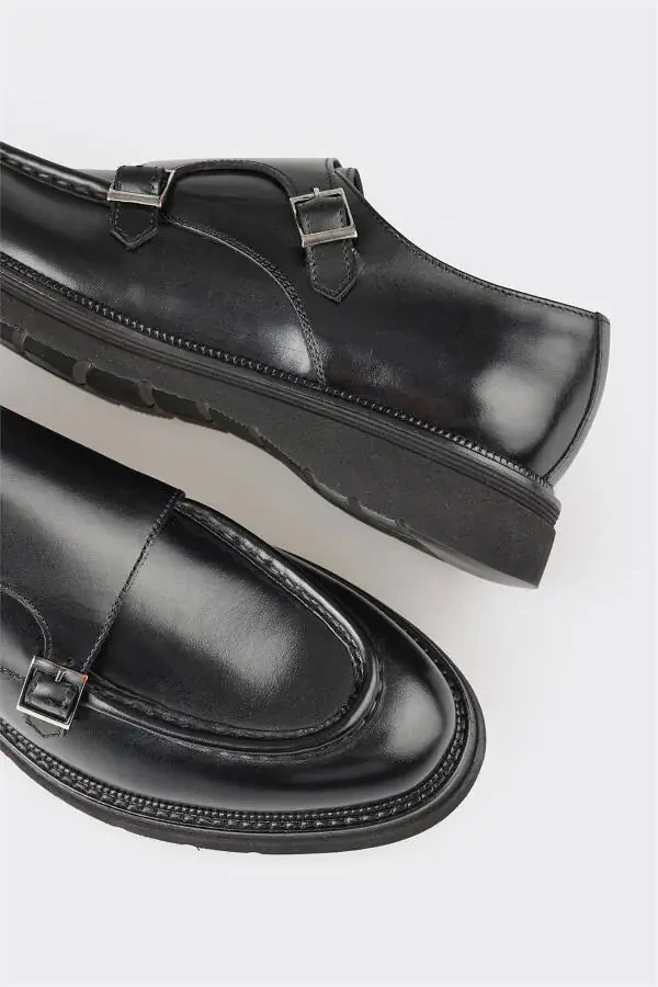 Black Leather Men's Casual Shoes - 5