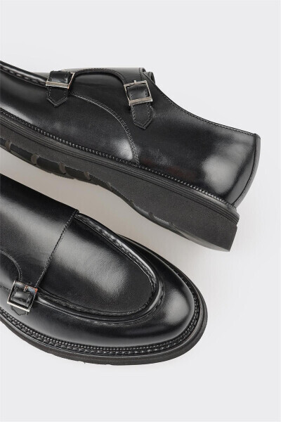 Black Leather Men's Casual Shoes - 5