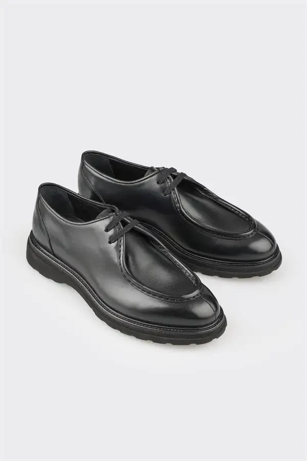 Black Leather Men's Casual Shoes - 2