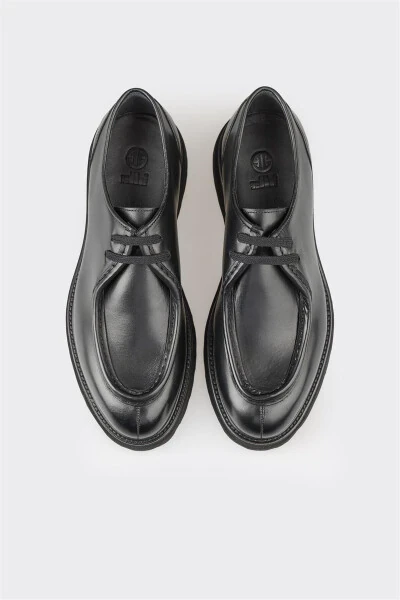 Black Leather Men's Casual Shoes - 4