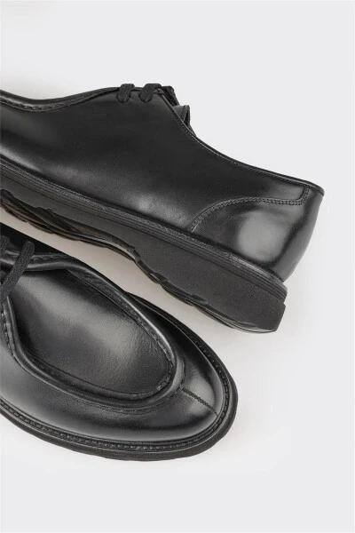 Black Leather Men's Casual Shoes - 5