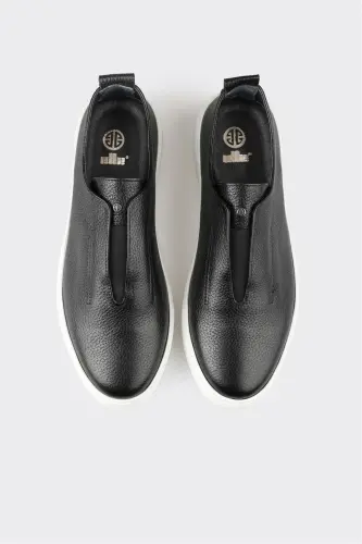Black Leather Men's Casual Shoes - 4