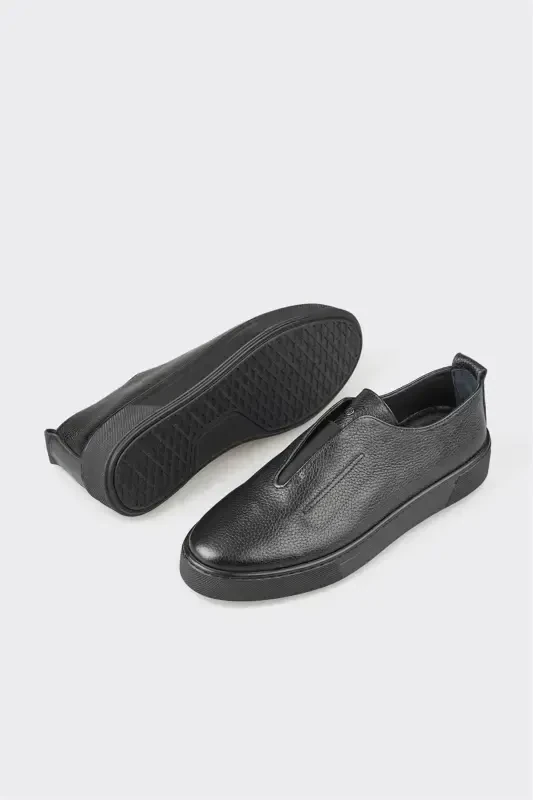 Black Leather Men's Casual Shoes - 3
