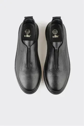 Black Leather Men's Casual Shoes - 4