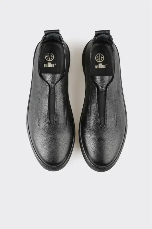 Black Leather Men's Casual Shoes - 4