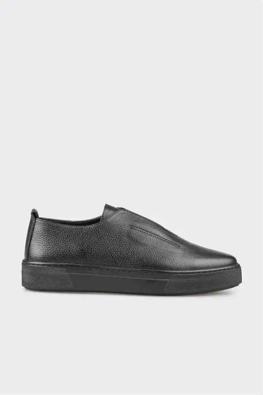 Black Leather Men's Casual Shoes - ELLE SHOES
