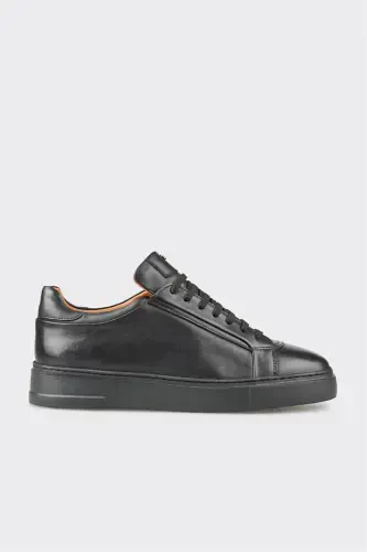 Black Leather Men's Casual Shoes - 1