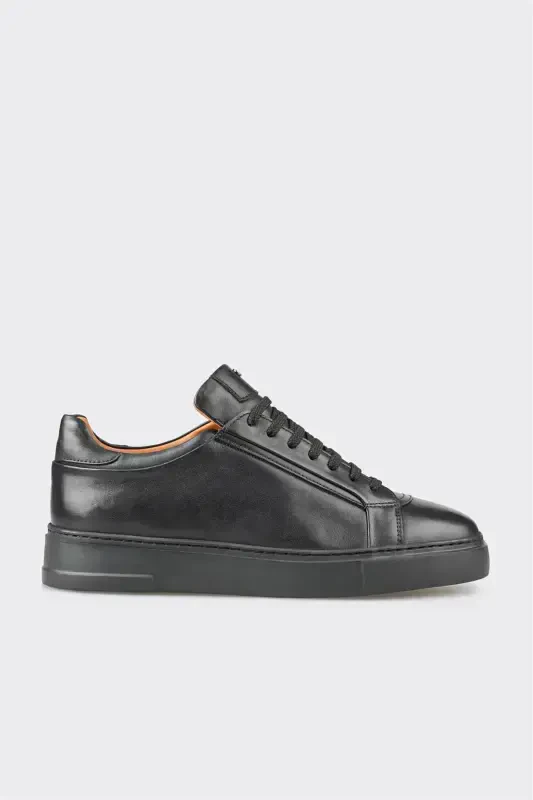 Black Leather Men's Casual Shoes - 1