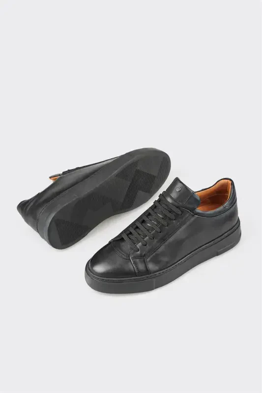 Black Leather Men's Casual Shoes - 3