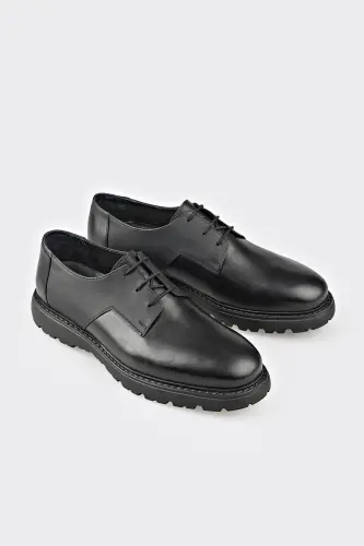 Black Leather Men's Casual Shoes - 2