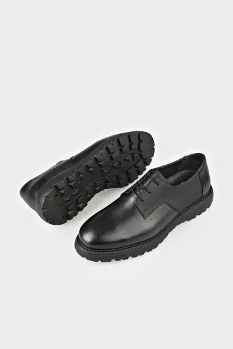 Black Leather Men's Casual Shoes - 3