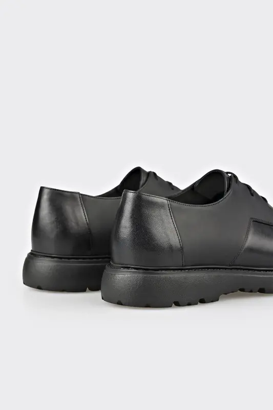 Black Leather Men's Casual Shoes - 5