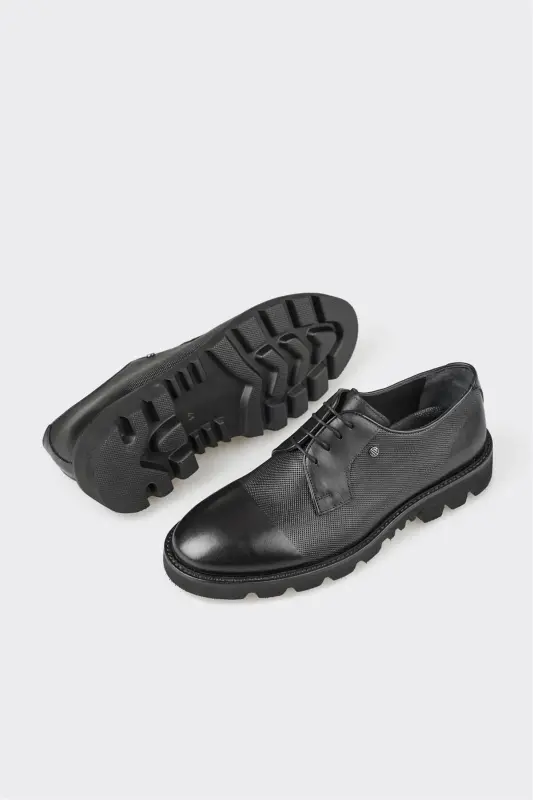 Black Leather Men's Casual Shoes - 3