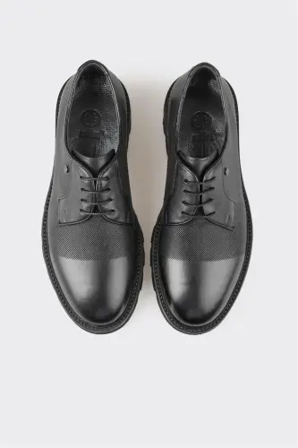 Black Leather Men's Casual Shoes - 4