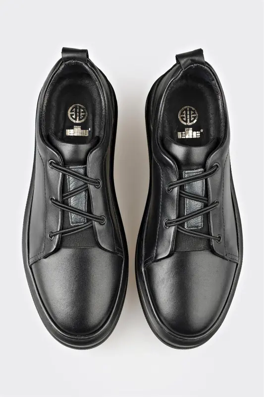 Black Leather Men's Casual Shoes - 4