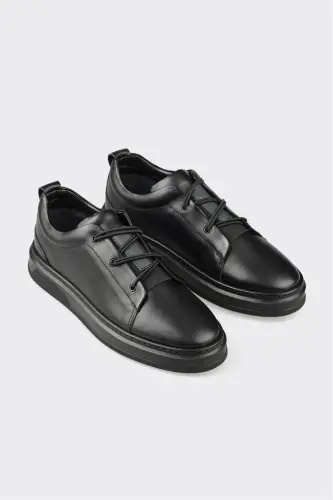 Black Leather Men's Casual Shoes - ELLE SHOES (1)