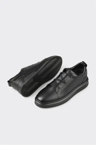 Black Leather Men's Casual Shoes - 3