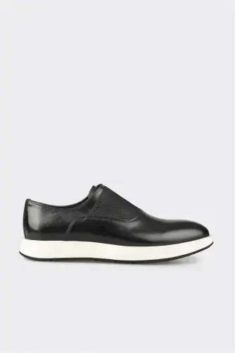 Black Leather Men's Casual Shoes - 1