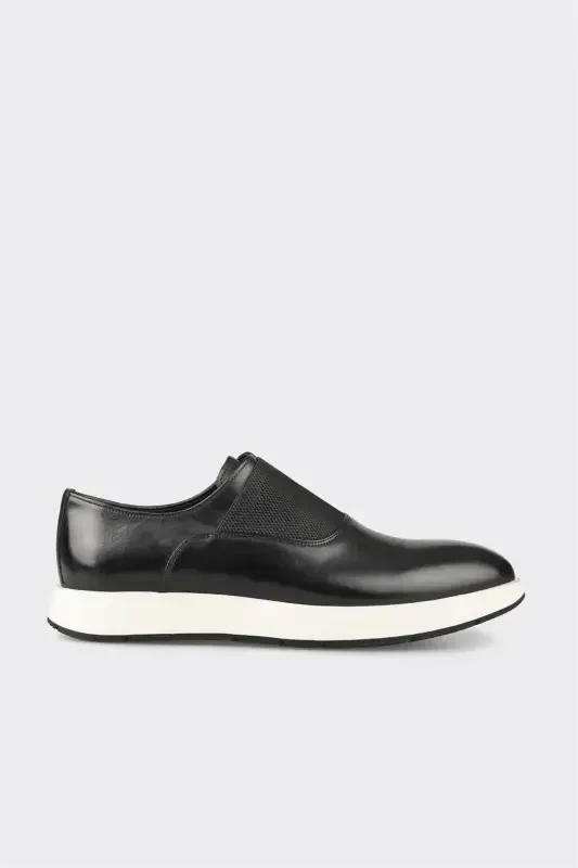 Black Leather Men's Casual Shoes - 1