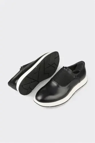 Black Leather Men's Casual Shoes - 3