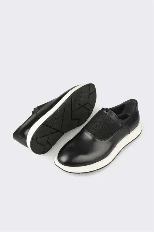 Black Leather Men's Casual Shoes - 3
