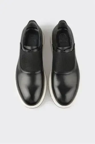 Black Leather Men's Casual Shoes - 4